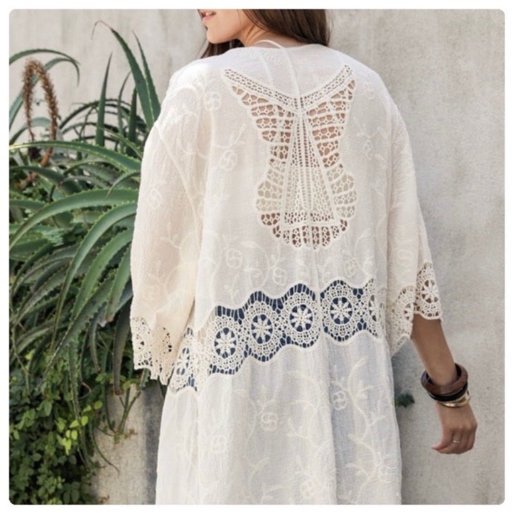 Anna Crochet Open Patch Longline Kimono - Picture 7 of 10